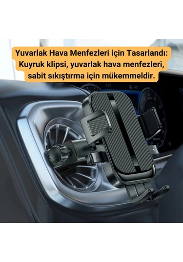 Polham Yuvarlak Havalandırma Uyumlu Araç İçi Telefon Tutucu, Sarsılmaz, Titremez, Mercedes, Audi Uym