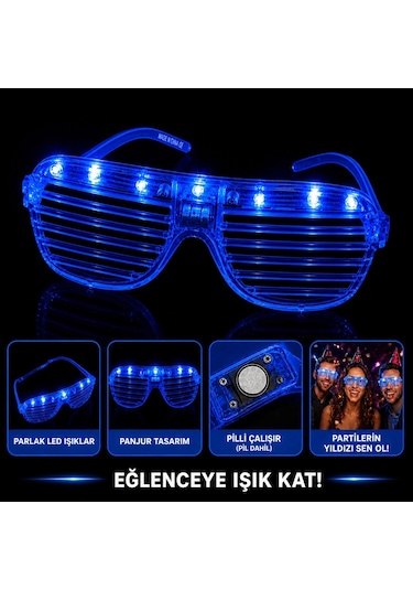 Led Işıklı Panjur Parti Gözlüğü Mavi Renk Shutter Gözlük Diğer