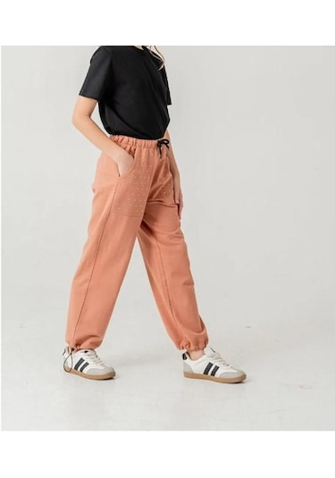 Cebi Taşlı Paça Brit Lastikli Stoperli Kız Çocuk Eşofman Altı 6168so Anrasit