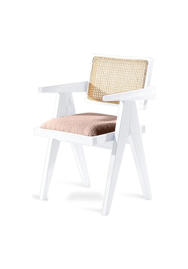 Luna Pergel Hazeranlı Model Hasırlı Natural Ahşap Sandalye Beyaz - Krem