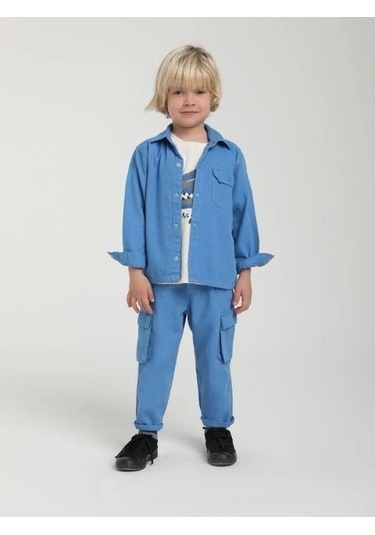 Erkek Çocuk Cepli Kapüşonlu Ceket-15606 Mavi