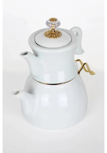 Nishev Dufy Serisi Porselen Demlikli Emaye Çaydanlık Takımı - Beyaz