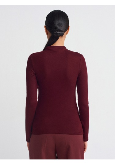 Dilvin 31391 Dik Yaka Uzun Kollu Top Bordo