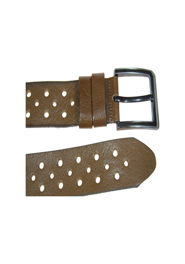 Hakiki Deri Erkek Delikli Kot Kemeri 4,5 Cm Taba