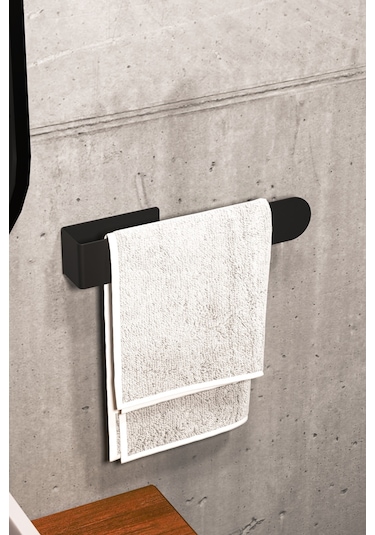 Zift Unique Paslanmaz Çelik Yapışkanlı Siyah Havluluk - Havlu Askısı 27 CM Siyah