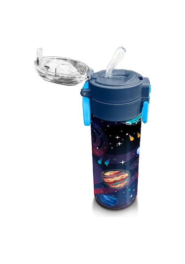 Coral High Kids Saks Mavi Astronot Desenli Pipetli Ve Direkt İçim Çelik Termos 500 Ml 31933 Saks Mavi
