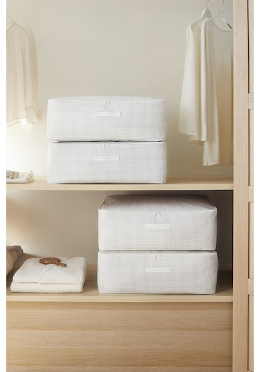 Home Wave 4'lü Büyük Boy Gri Pötikare Baza Altı Hurç Set 62 x 46 x 22 cm