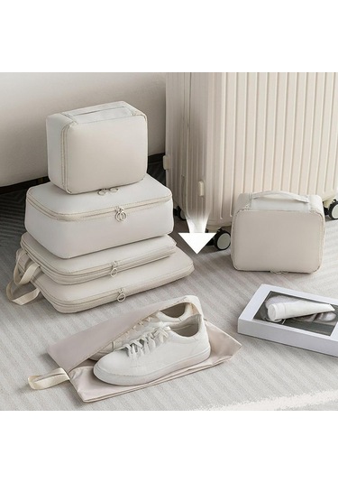 Suntek 6 Parça Seyahat Saklama Çantası Seti Plaj Yürüyüş Bej