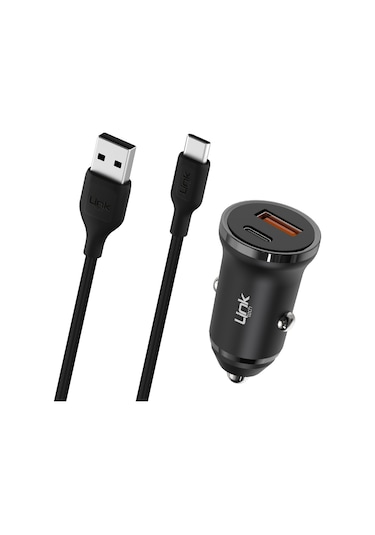 Linktech C486e 20w Pd Type-c + Usb Araç Şarj Cihazı + Type-c Kablo Set Siyah