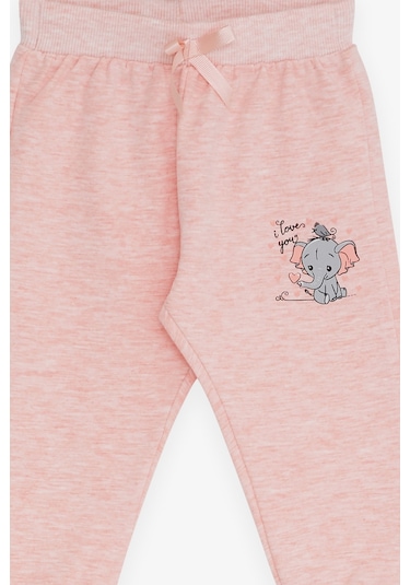 Breeze Kız Bebek Eşofman Altı Bebek Fil Baskılı 6 Ay-2 Yaş, Somon Melanj