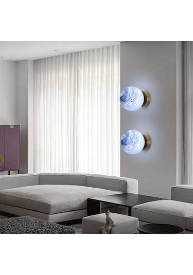 Springsun Modern Duvar Aplik Led Aydınlatma - 3 Renk Seçenekli Yatak Odası Ve Salon İçin Bakır & Mavi Bakır - Mavi