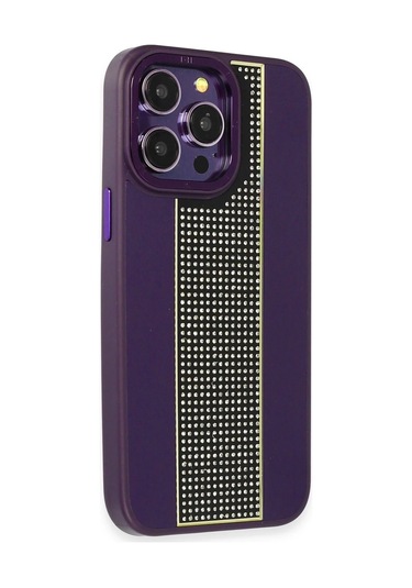 İphone 14 Pro Kılıf Hbc-160 Almera Taşlı Kapak - Derin Mor
