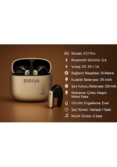 Biriva X27 Pro Bluetooth 5.4 Kulak İçi Kulaklık