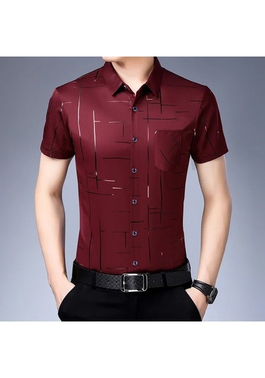 Snapbuyerkek İş Gömleği Kısa Kollu Demirsiz Kırışıklığa Dayanıklı Üstkırmızı Kırmızı
