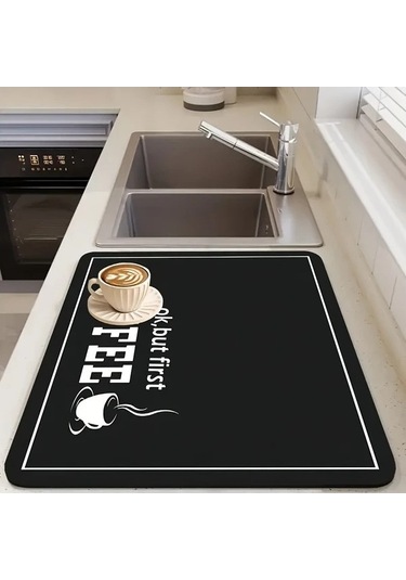 Trendooze Kaymayan Kahve Makinesi Matı 50x30 Ok But First Hızlı Kurur Desenli