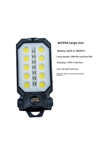 Dofolink Usb Şarjlı Manyetik Cob Çalışma Lambası - Pil Göstergeli, 18650 Li-poly Batarya, 100-200m Mesafe, El Feneri W599