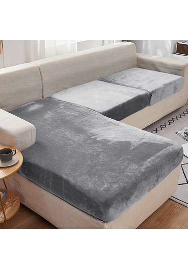 Xiyyadms Halka Kapalı Gri Gümüş Tilki Kadife Koltuk Kılıfı - Tam Kapama M Bedeni - Poliester Materyal Açık Gri