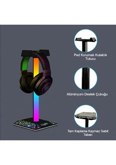 Rgb Gaming Kulaklık Standı Led Aydınlatma Usb Type-c Giriş 10renk