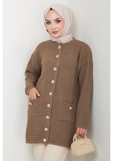 Lezgi Düğmeli Triko Hırka 1599 - Açık Kahve Sütlü Kahve