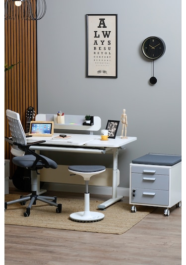 Vega Simple Yükseklik Ayarlı Beyaz Ahşap Masa, Oyuncu Ve Bilgisayar Masası, Modern Çalışma Masası Gri