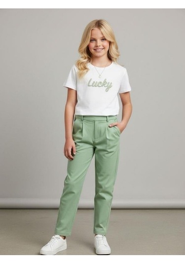 Zekids Kız Çocuk Lucky Baskılı Pamuklu T-shirt-16886 Ekru
