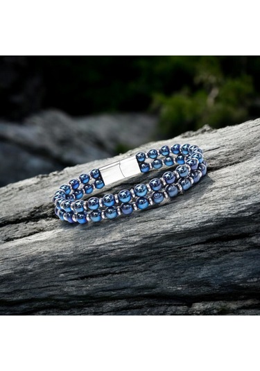 Çift Mavi Ve Gümüş Renk Hematit Çelik Bileklik 31832b20d6 Gümüş