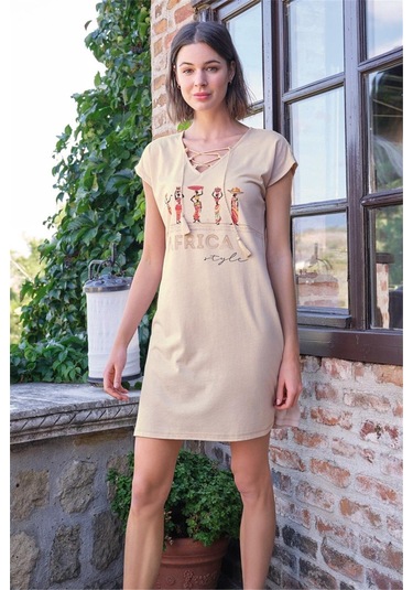 Monamise 22080 Kadın Kısa Kollu Gecelik-bej Bej