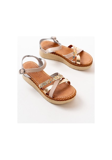 730-015 Bej Multi Ortopedik Hakiki Deri Dolgu Kadın Sandalet Bej