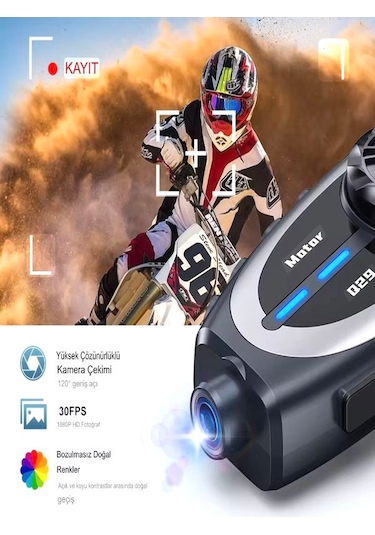 Q29 Ipx6 Su Geçirmez Kameralı Kask Kulaklığı 500m İnterkom Bluetooth 5.4 Motosiklet İçin