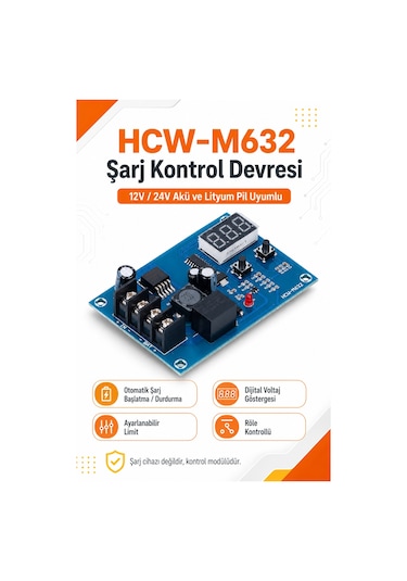 Hcw-m632 Akıllı Şarj Kontrol Devresi 12v 24v Jel Akü Lityum Batarya Uyumlu