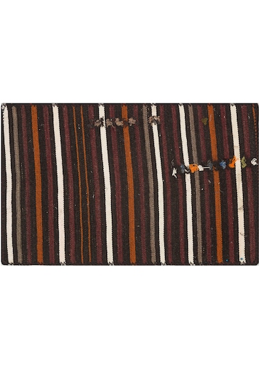 Mürdüm Rengi Beyaz Çizgili El Dokuma Kilim Paspas