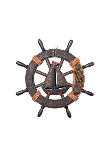 Homyl Tekne Dümen Duvar Heykel Otel Asılı Fileli-45xx4x45cm