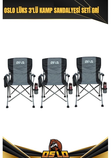 Oslo Lüks 3'lü Kamp Sandalye Seti Gri Gri