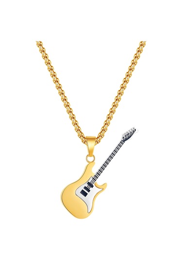 Relaxed Kişiselleştirilmiş Moda Avrupa Ve Amerikan Hip-hop Paslanmaz Çelik Gitar Kolye Titanyum Çelik Kolye-altın -inci Tel 3 55cm Altın