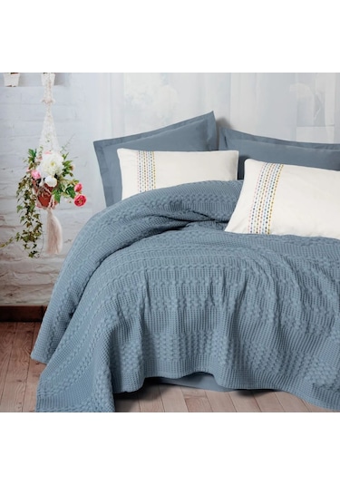 Cotton Box Aura Tek Kişilik Pike Takımı Pebble Indigo