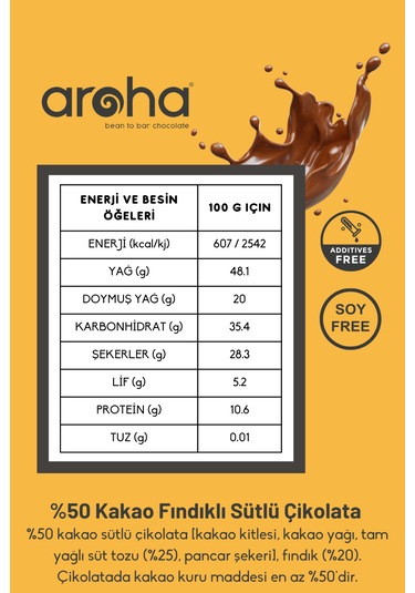 %50 Kakao Fındıklı Sütlü Çikolata 100 G X 2 Adet