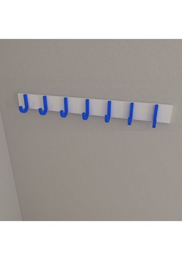 Hepsi3boyutlu Modern Duvar & Kapı Baston Askılık - 7 Adet Mavi J Askılık - Model No : 6 Mavi