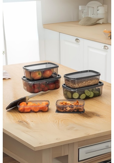 Oval 6 Parça Hava Almaz Sızdırmaz Saklama Kabı Seti Füme 2x 300/500/800 Ml Füme