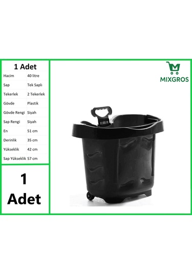 Tekerlekli Plastik Market Alışveriş El Sepeti 40 Litre Siyah 1 Adet Siyah