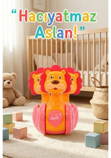 Sevimli Aslan Hacıyatmaz Oyuncak Sarı - Sesli Ve Çıngıraklı Sallanan Bebek Denge Oyuncağı
