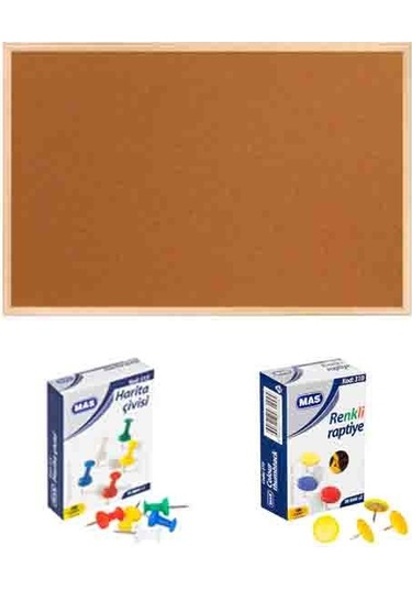Panda 60x90 Cm Ahşap Çerçeve Mantar Pano + 1 Paket Harita Çivisi + 1 Paket Raptiye Pan116 02