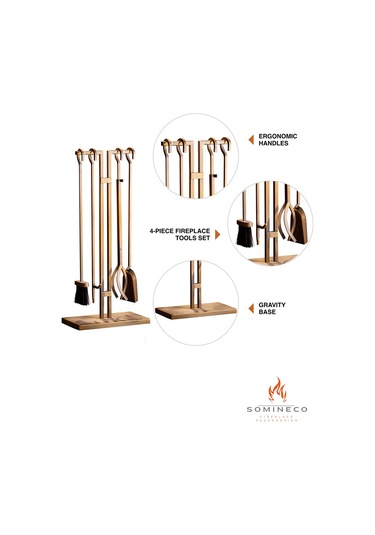Somineco 5Li Ithal Antik Gold Patinalı Şömine Aksesuar Seti