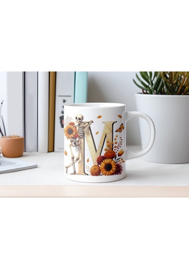 M Harfi Pembe Kareli Kalpli Göz Emojili Kupa Bardak Eğlenceli Kareli Tasarım Kahve Çay Kupası Beyaz