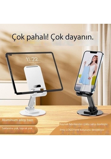 Muduan Dönen Teleskopik Katlanır Disk Metal Ağırlıklı Masaüstü Cep Telefonu Tablet Tembel Standı Beyaz Yok Havalandırma Wcwza7