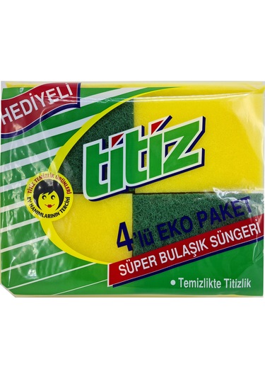 Titiz Eko Paket Süper Bulaşık Süngeri 4'lü + Temizlik Bezi