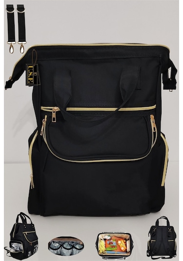 Bebek Bakım Çantası Organizatör Fonksiyonel Anne Bebek Bakım Sırt Çantası-syh Mers Gold Siyah