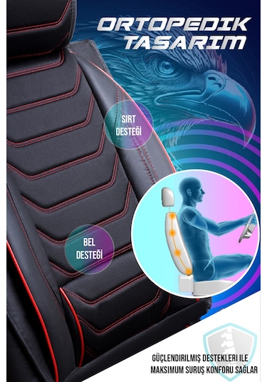 Kia Sportage Yeni Lüx Deri Oto Koltuk Kılıfı Ön Arka Takım Antalya Serisi Siyah Kırmızı