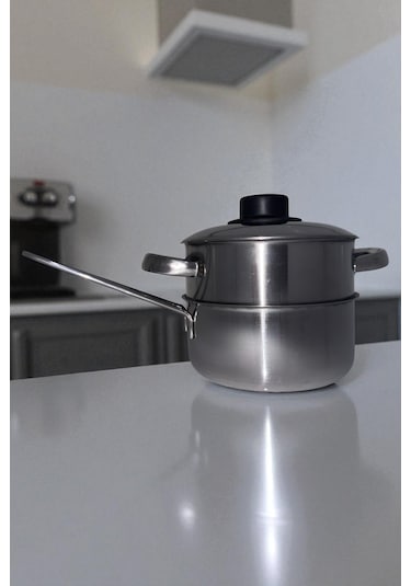 3 Parça Paslanmaz Çelik Tencere & Tava Seti 15cm