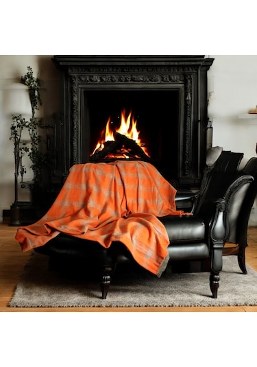 Ekose Oduncu Battaniye 150 200 Turuncu