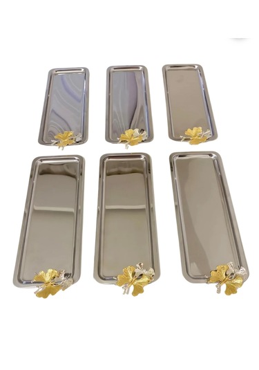 Paslanmaz Çelik 6 Adet Dikdörtgen Model Servis Ve Sunum Tepsisi Gümüş